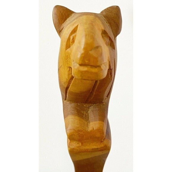 Hand Carved Lion Handle Salad Serving Spoon Fork Set African Vintage 80s 90s - Picture 4 of 7